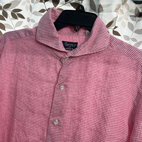 Finamore Axels 100% Linen Gingham Handmade Italian Shirt Size XL